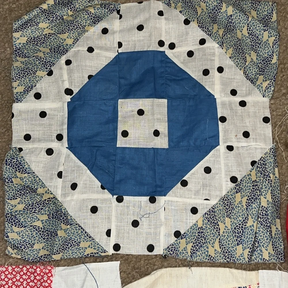 Lot vintage handmade quilt blocks squares 15” & 12” use for pillows etc